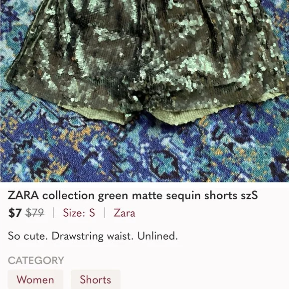 Zara Matte Green Sequin Shorts Small - Picture 9 of 10